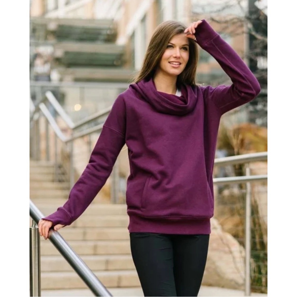 ZYIA Active Oh So Soft‎ Purple Funnel Neck Hoodie Sweatshirt Pockets Medium Cozy